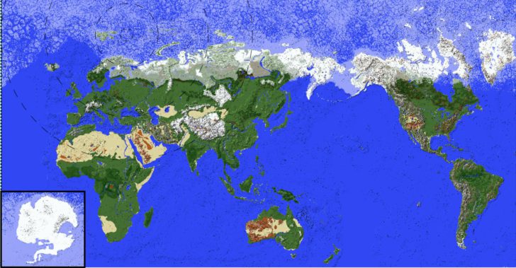 Полноразмерная карта планеты земля в Майнкрафт